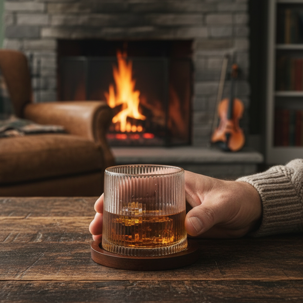 Verre à whisky avec socle en bois - YVAN